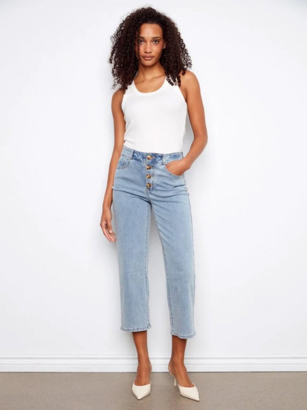 CHARLIE B Front Button Fly Crop Jeans